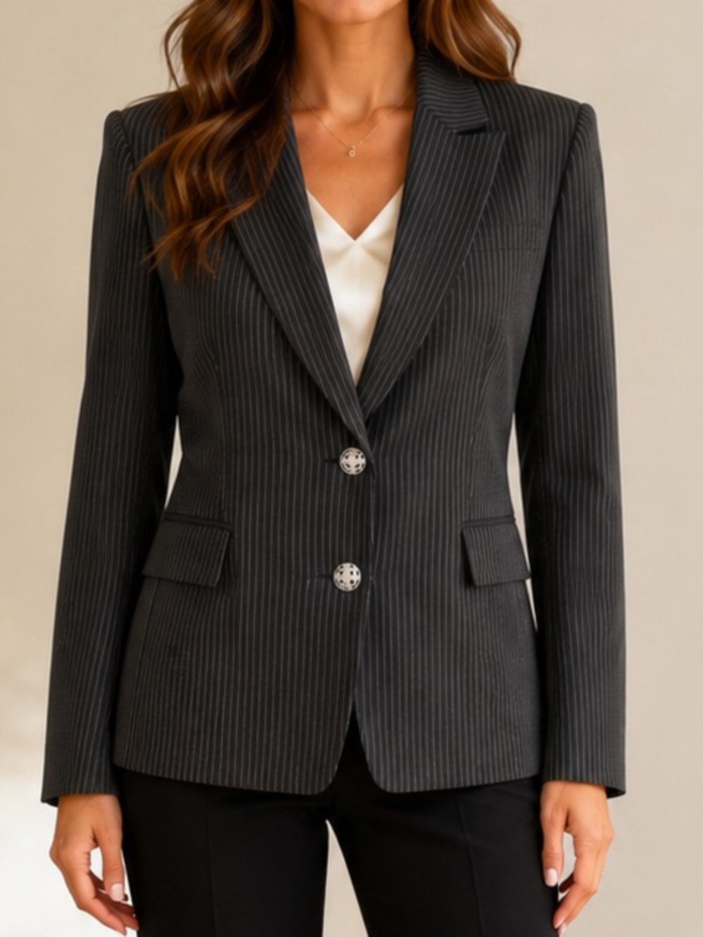 Tahari Arthur S Levine Pinstripe Blazer Black  Office Jacket Petite Size 10P